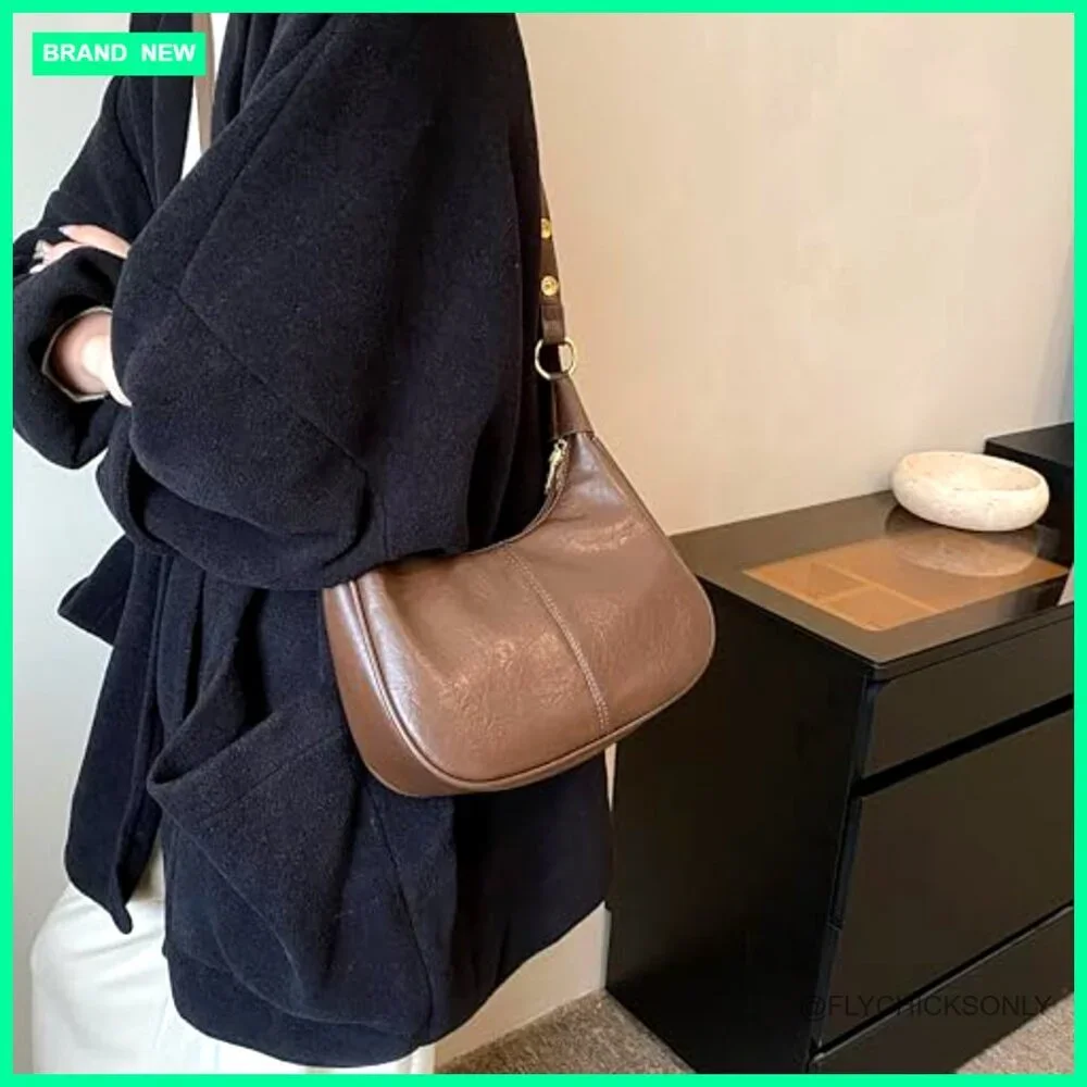 Small Hobo Crossbody Bag Vegan Leather Adjustable Strap Retro Style